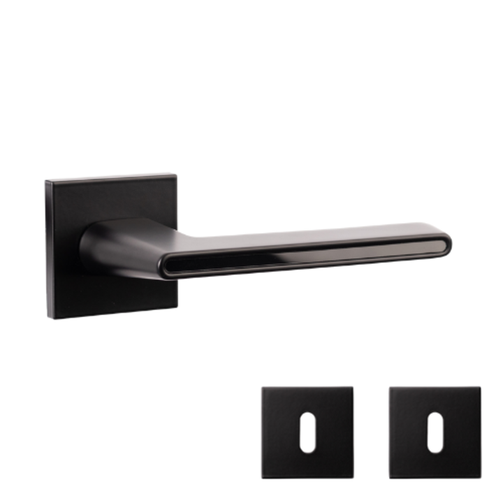 Maner usa interior APECS H-30118-A slim, negru, mat, cu rozete de cheie