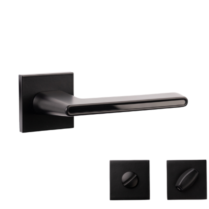 Maner usa interior APECS H-30118-A slim, negru mat, cu rozete de WC