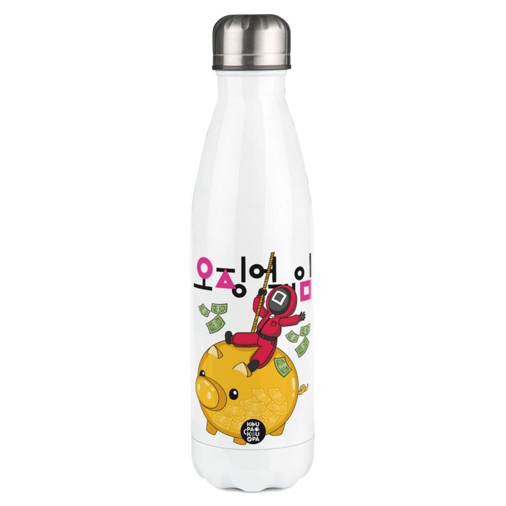 Termos din otel inoxidabil, 500ml, capac cu inchidere etansa, design ergonomic, alb