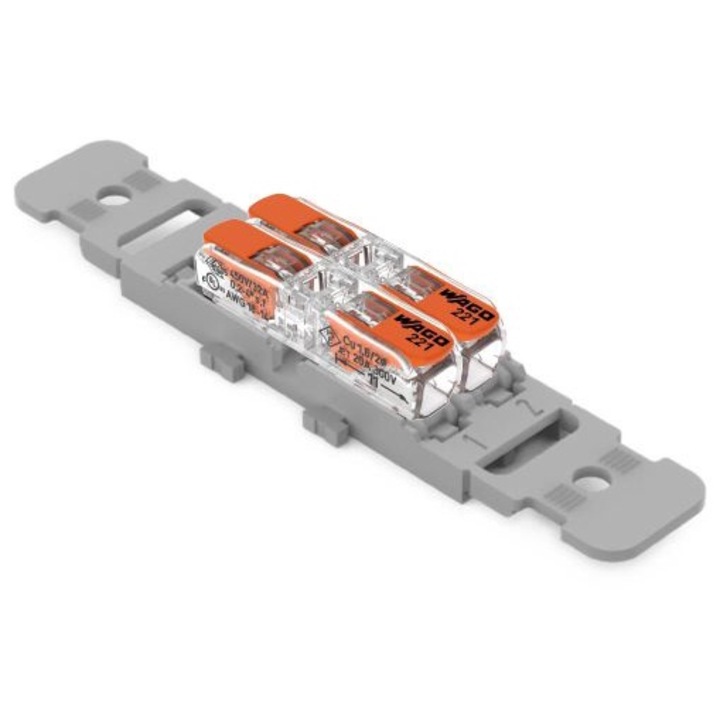 Set conectori de imbinare cu parghii pentru toate tipurile de conductor WAGO 221 2411 Max. 4 mm² 2 BUC cu suport de montare Wago 221-2502