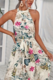 Rochie florala lunga, taietura laterala, prindere dupa gat, marimea L