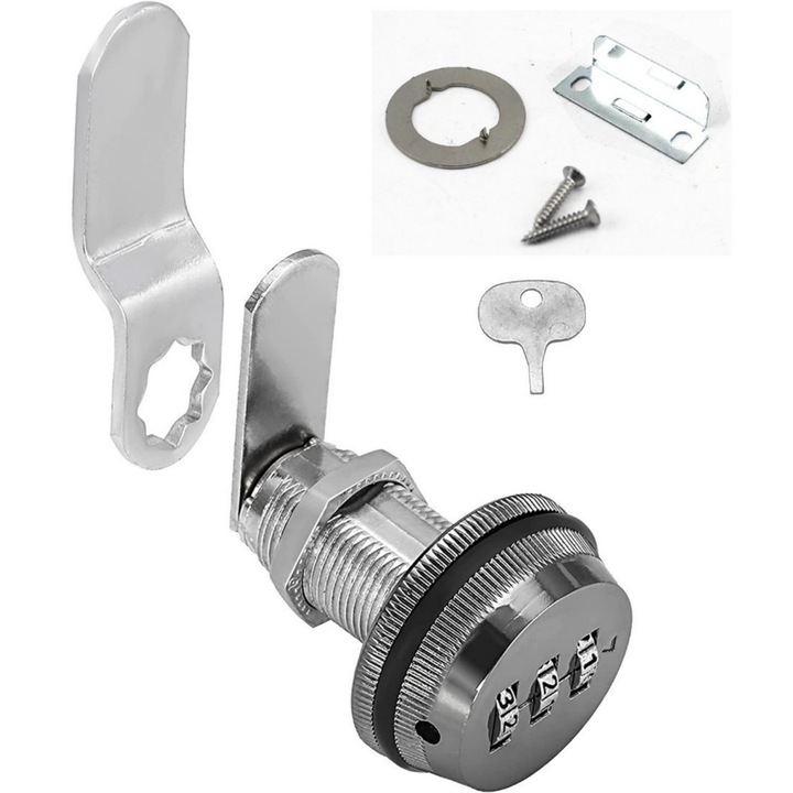 Lacat cu Cifru Resetabil cu Cod, Utilizare Versatila si Functionare Mecanica, Gri