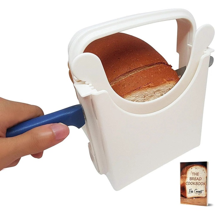 Feliator de paine pentru paine de casa, ajustabil la 5 grosimi, cu picioare din cauciuc, set cu e-book de retete, 18x15x6cm, multicolor