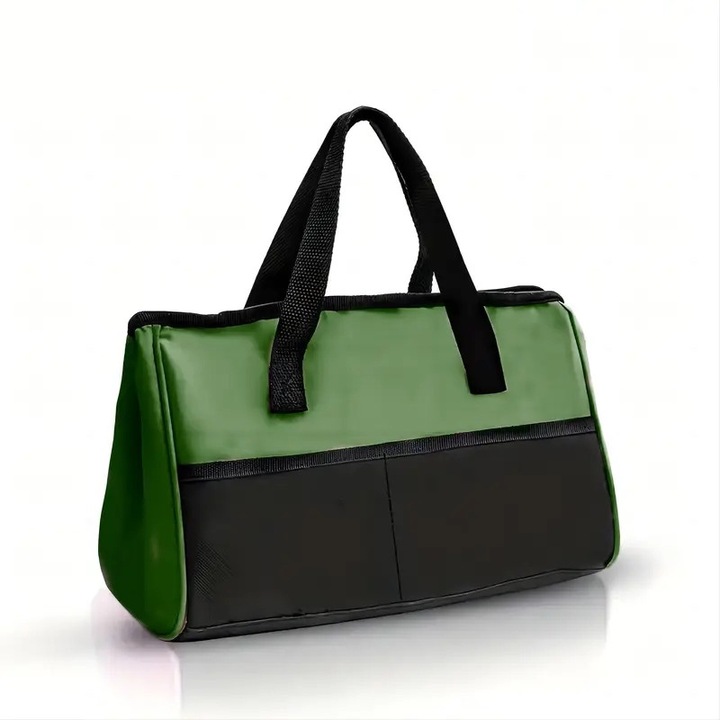 Geanta de unelte HERZO, verde/negru, 28x15x21 cm, pentru transport scule, cu deschidere larga