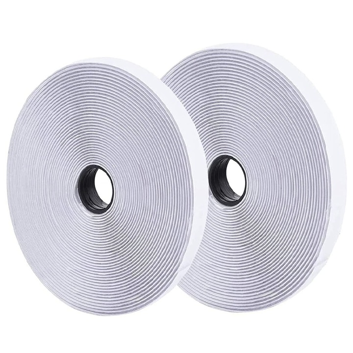 Banda adeziva autoadeziva, BOMSTOM, 12m, 20mm latime, alb