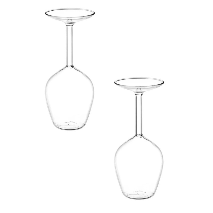Pahare de vin cu picior lung, 10 OZ/400ML, design inversat, din sticla artizanala, set multicolor