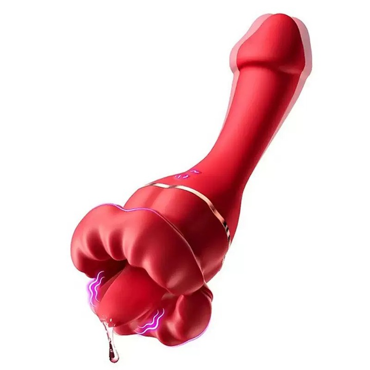 Vibrator pentru femei, 10 lingatori de limba si 10 moduri de vibratii, 3 in 1, limba, vagin, orgasm, mut ≤ 45 decibeli, potrivit pentru femei si sani, jocuri la distanta lunga, USB， Buze rosii rezistente la apa, silicon lichid rosu