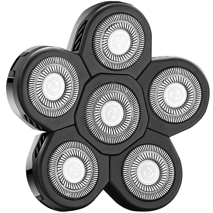 Cserefej elektromos borotvához, 6 penge, ezüst króm/fekete, készlet tisztítókefével és védősapkával