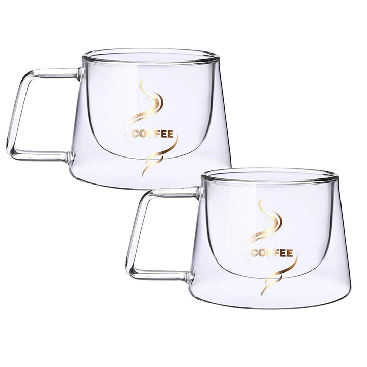 Set 2 cani din sticla cu perete dublu, Transparent