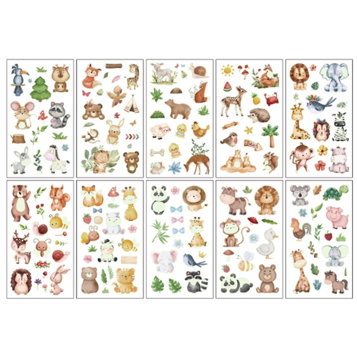 Set 10 Tatuaje Temporare Luminoase pentru Brate, Dosul Mainii, Picioare, Gat, SINBINTA, Autocolante pentru Tatuaje, Rezistente la apa, Non-toxice si sigure, Animal, Pentru copii, barbati si femei, 12x6.8 cm, Multicolor