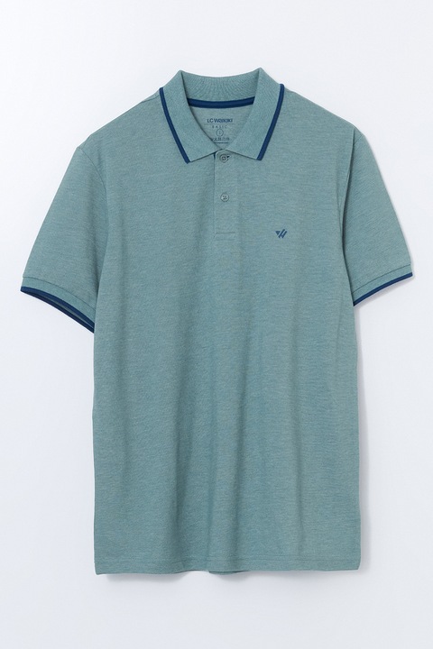 LC WAIKIKI, Tricou polo cu fenta cu nasturi, Albastru inchis/Albastru petrol