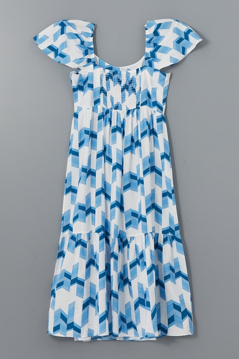 LC WAIKIKI, Rochie midi cu croiala in A si model, Alb, Albastru, M