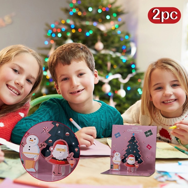 Set 2 Felicitari de Craciun 3D, 11cmx11cm, Multicolor