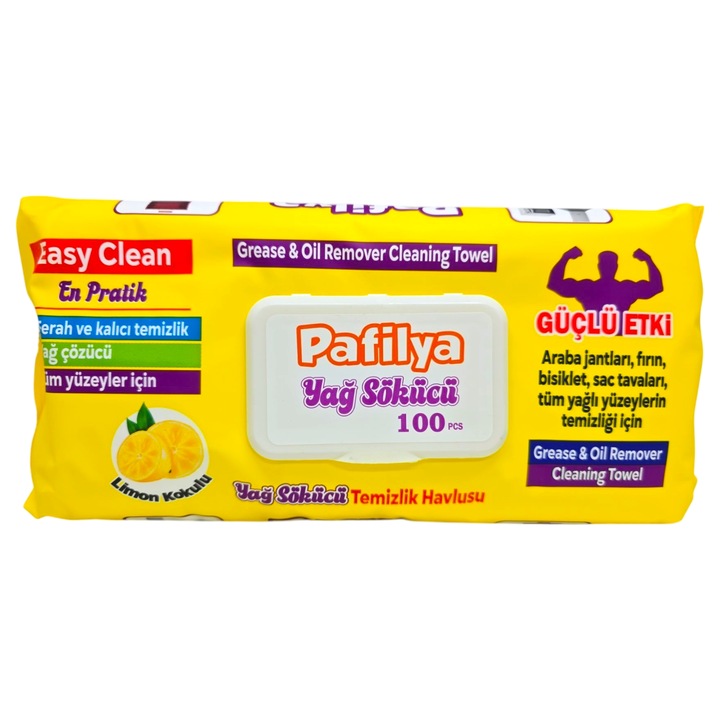 Servetele umede cu degresant pentru curatarea bucatariei Pafilya, Lamaie, 100 buc