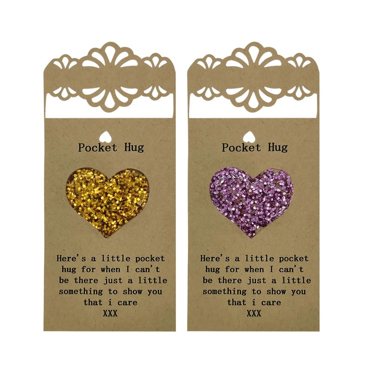 Set 2 Felicitari Pocket Hug, Multicolor, pentru Craciun si Ziua Indragostitilor, din hartie cu dantela