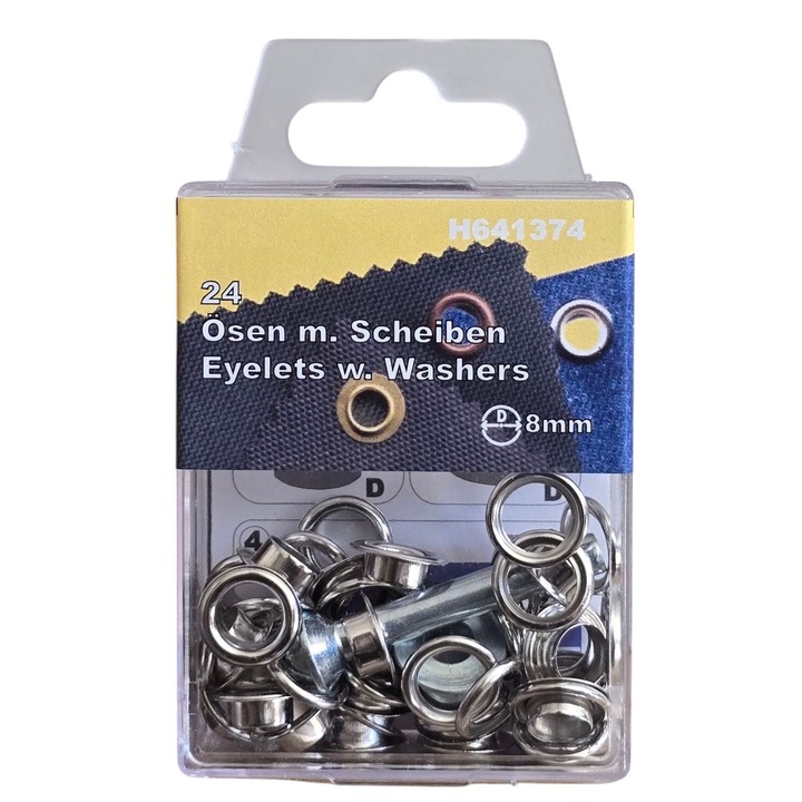 Set ochiuri O 8 mm. + matrice, pentru uz manual, 24 buc., H641374, culoare nichel