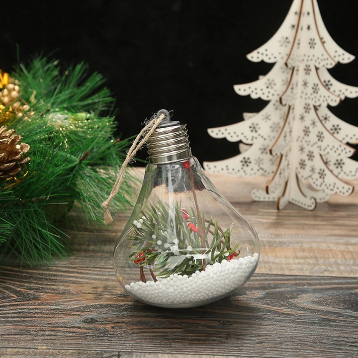 Lampa LED transparenta tematica de Craciun, decorativa, 9x10cm, multicolor, set de petrecere DIY