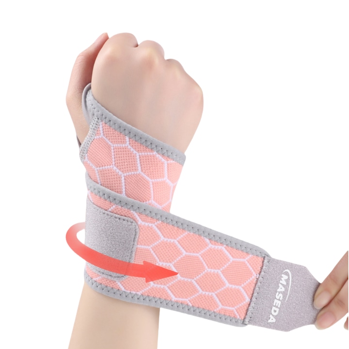Suport Compresiv pentru Incheietura Mainii, cu manson de compresie si Design cu velcro reglabil, suport pentru incheietura mainii, unisex, marime unica, Utilizarea cu mana stanga si dreapta, Roz/gri