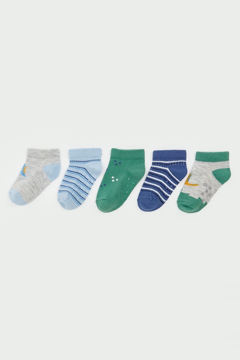 LC WAIKIKI, Set de sosete pana la glezna cu model - 5 perechi, Albastru inchis/Verde marin/Gri deschis melange