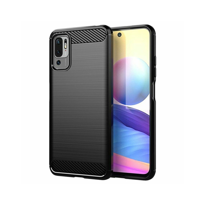Xiaomi Redmi Note 10 5G / Poco M3 Pro 4G / 5G kompatibilis szilikon hátlaptok, karbon mintás, fekete, Simple Carbon