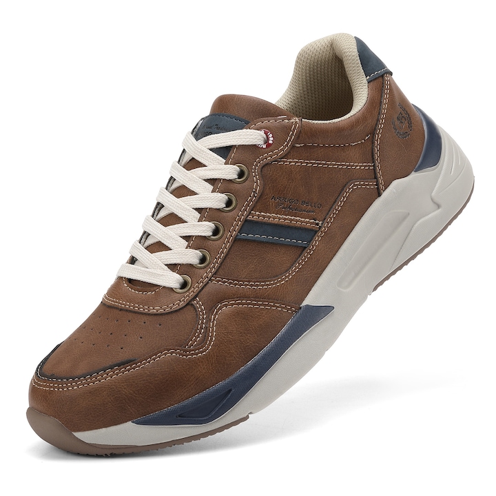 Pantofi Sport Pentru Barbati, Talpa Usoara, Piele ecologica, Confortabili, Arrigo Bello, Aspect respirabil perforat, Maro, 40 EU