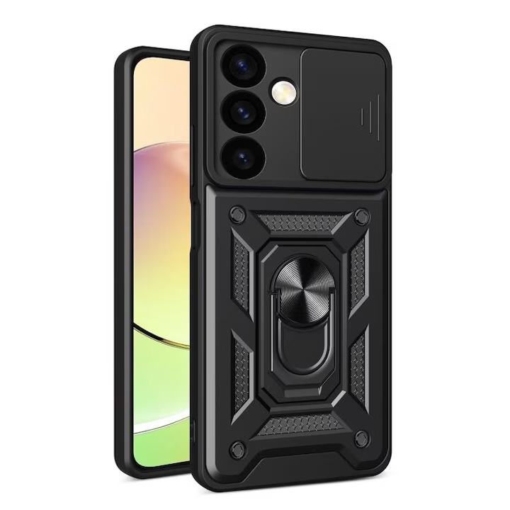 Противоударен калъф с магнитен пръстен, съвместим с Samsung Galaxy A56, черен