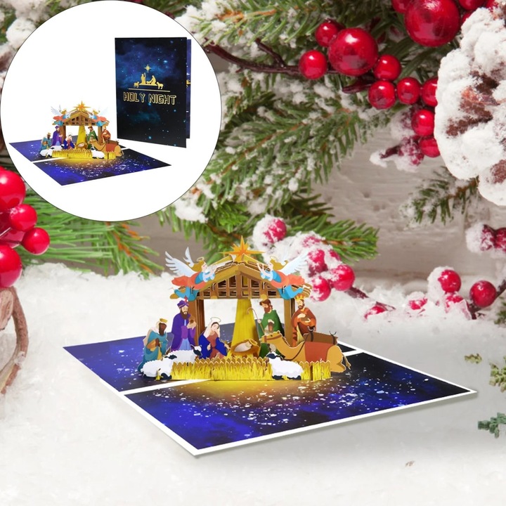 Felicitari de Craciun Popup, set 3D, multicolor, 21x16x0.3cm