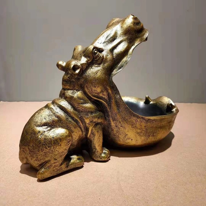 Statue hipopotam din rasina, decorativa, cutie de depozitare, multicolor, 30x16.5x22cm