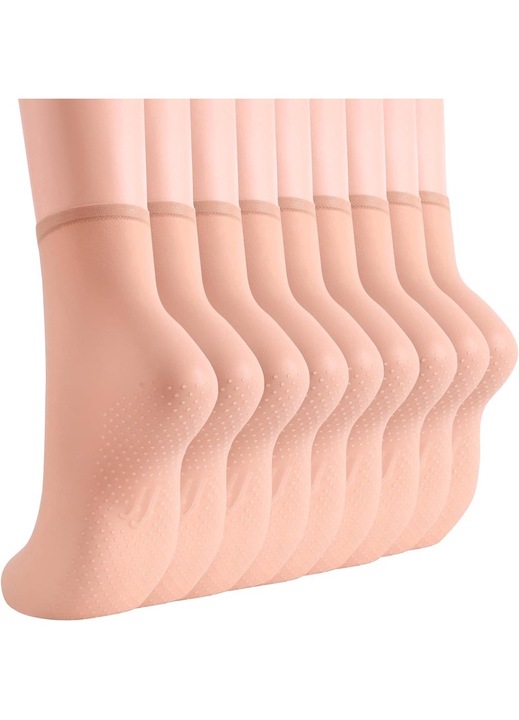 Set 9 perechi de sosete dama, Sosete antiderapante, Nylon, scurte 1/2, nude, One Size INTL