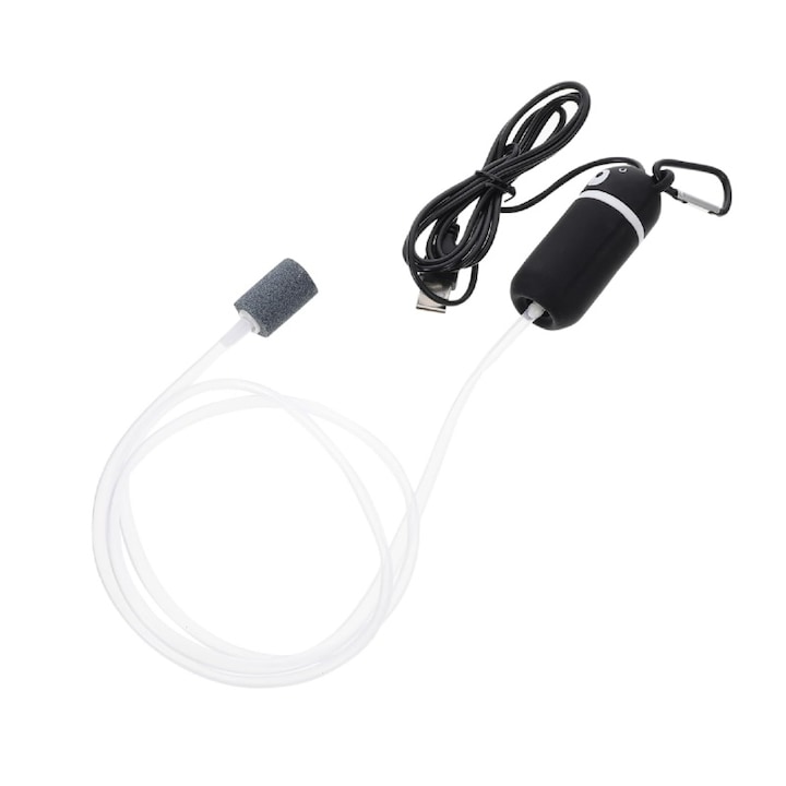 Pompa de Aer USB pentru Acvariu, 1.6L/min, 1W, Cuptor de Cupru, Silentioasa, Portabila, cu Piatra de Aer, Tub de Silicon si Carlig, Ideala pentru Acvarii, Pescuit, Transport Pesti