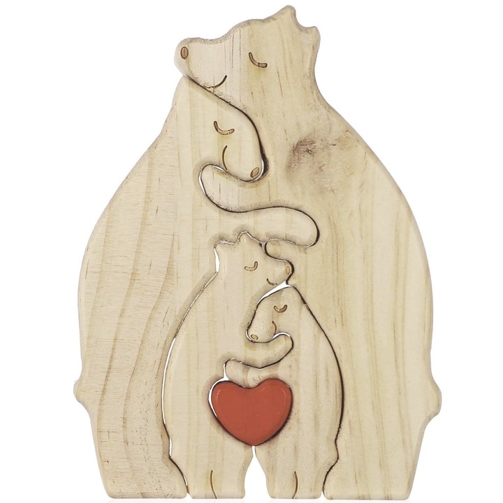 Пъзел, SINBINTA, 3D дървен, Мече, 4 части, Повърхността е гладка, Лек и издръжлив, Нетоксичен и безвкусен, Лесен за сглобяване и почистване, За деца, тийнейджъри и възрастни, 15*11.3*2 см, Кафяв