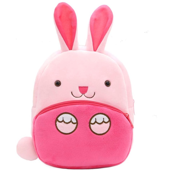 Óvodásoknak való hátizsák, SINBINTA, Gyerek plüss hátizsák, Dinoszaurusz/nyúl minta, Állítható pántok, 2 rekesz, Cipzáras záródás, Könnyen tisztítható, Tartós, Puha, Óvodásoknak, bölcsődének, 26*24*10cm, Rózsaszín