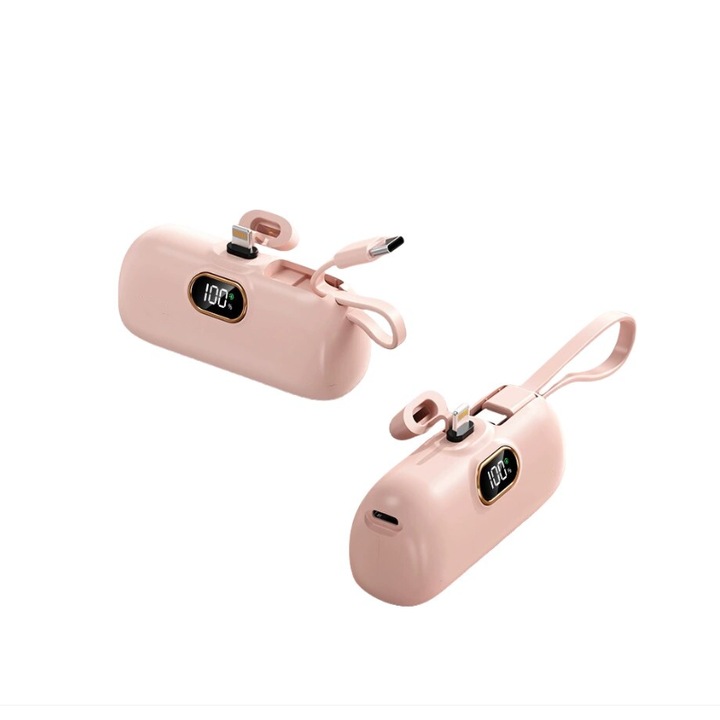 Baterie externa portabila, Jonkuu, 5000mAh, Lightning, Type C, Quick Charge, pentru iPhone, Roz