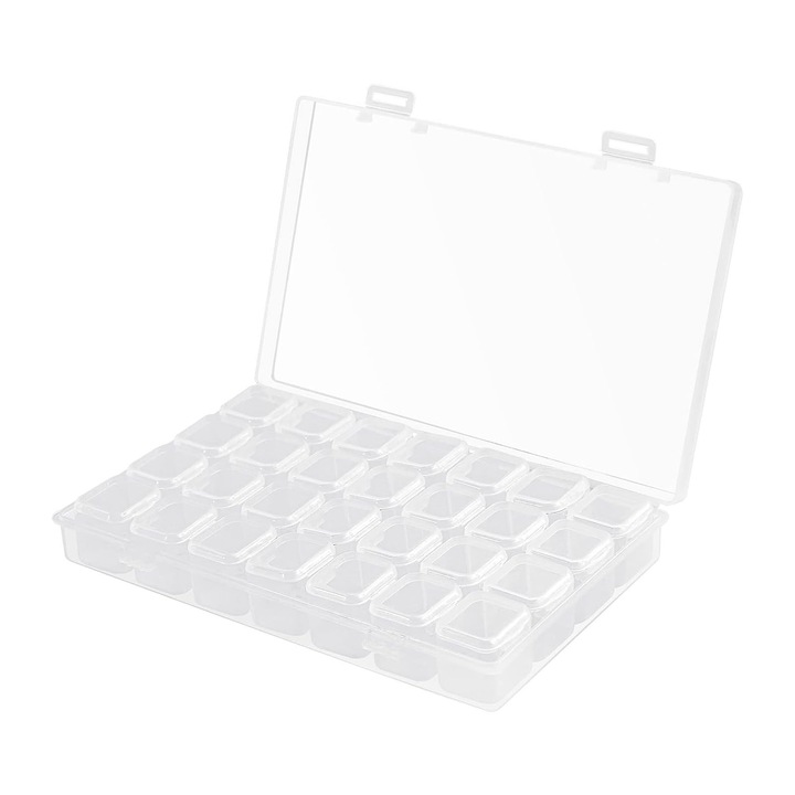 Cutie organizatoare, ZGGZERG, Cutie organizare obiecte mici, 28 spatii depozitare, Dubla inchidere, Recipiente detasabile, Portabil, Pentru margele, vitamine, medicamente, suplimente, Plastic, 17.4*10.6*2.6cm, Transparent