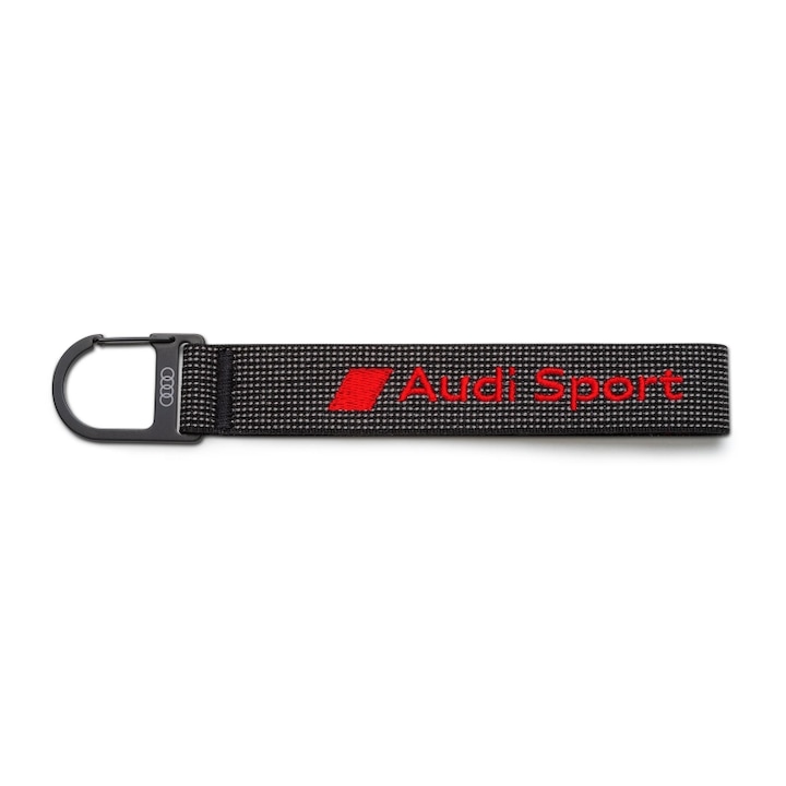 Eredeti Audi Sport kulcstartó, zsinórhurok, fekete/piros gyémánt logó, 3182400400