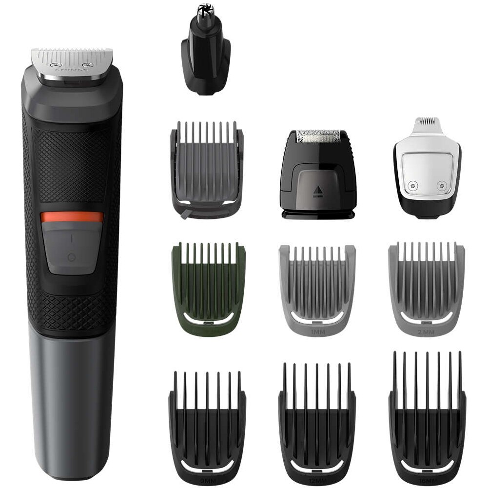 Aparat de tuns barba si parul 11 in 1 Philips MG5730/15, Lame cu ascutire automata, Acumulator, 7 piepteni pentru tunderea parului de pe fata, cap si corp, Tehnologie DualCut, Negru