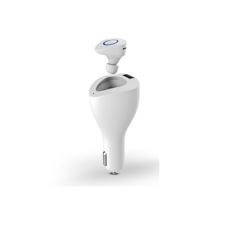 Devia Vortex Bluetooth headset v4.0 + szivargyújtó töltő adapter/tartó 2in1 - MultiPoint - Music Streaming - white