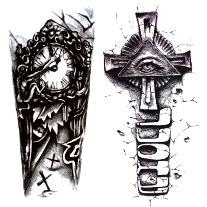 Set 2 Tatuaj Temporar pentru Gat, Brate si Coapse, SINBINTA, Realiste, Non-toxice si sigure, impermeabile, Rezistente la transpiratie, Usor de utilizat si indepartat, Potrivite pentru toate tenurile, Unisex, 19x12cm, Negru