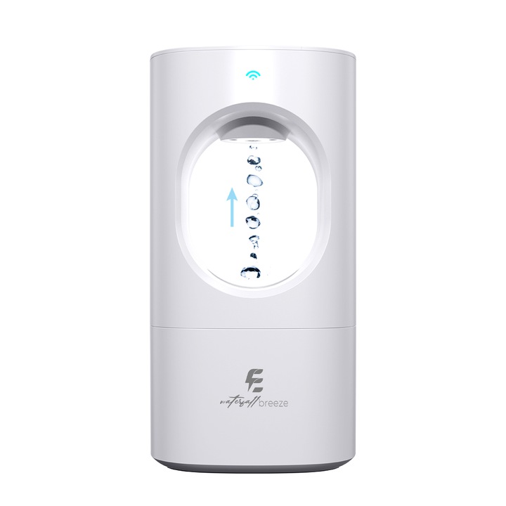 E-Boda Waterfall Breeze Párásító, Antigravitációs vizuális effekt, Permetezési térfogat 150 ml/óra, 8 órás üzemidő, 1 literes tartály, Fehér