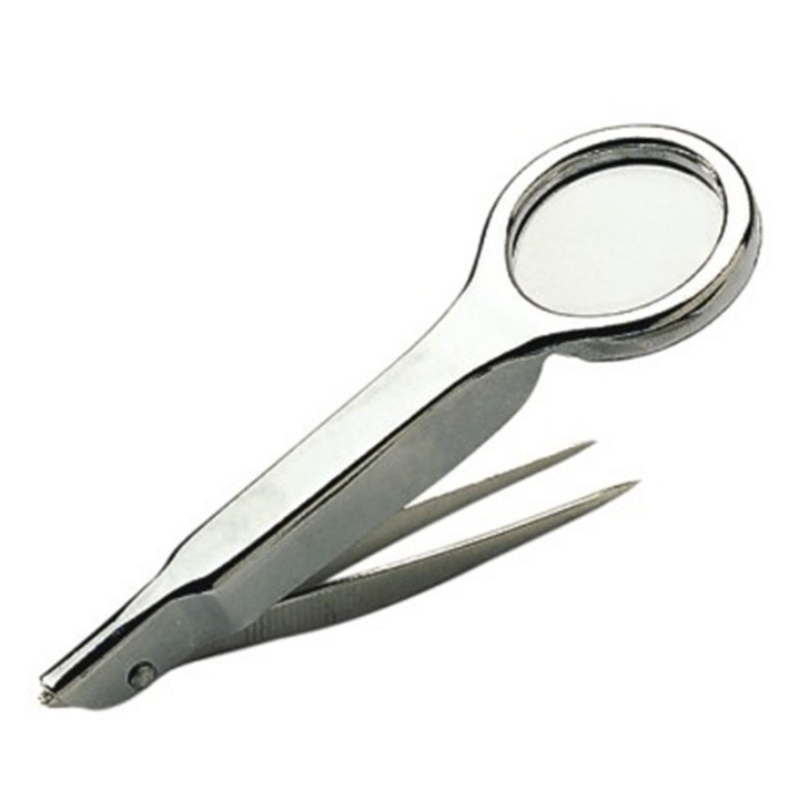 Instrument chirurgical 2 in 1 cu pensa anatomica cu varf fin de si lupa din sticla cu zoom 10x, Durabil, usor de utilizat, operare precisa, aplicabil pe scara larga, culoare argintie