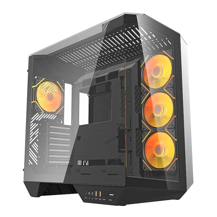 Кутия за компютър Darkflash DY470 (черна) + 4 вентилатора + скоба за GPU