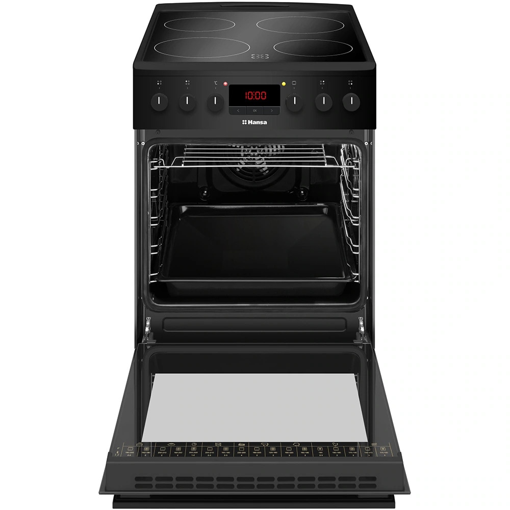 Aragaz HANSA FCCM58209H, 4 arzatoare, Electric, L 50 cm, Grill, Negru