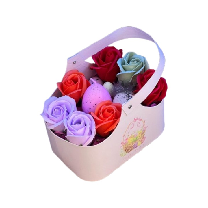 Cosulet de Paste cu Trandafiri si Decoratiuni Tematice, Multicolor