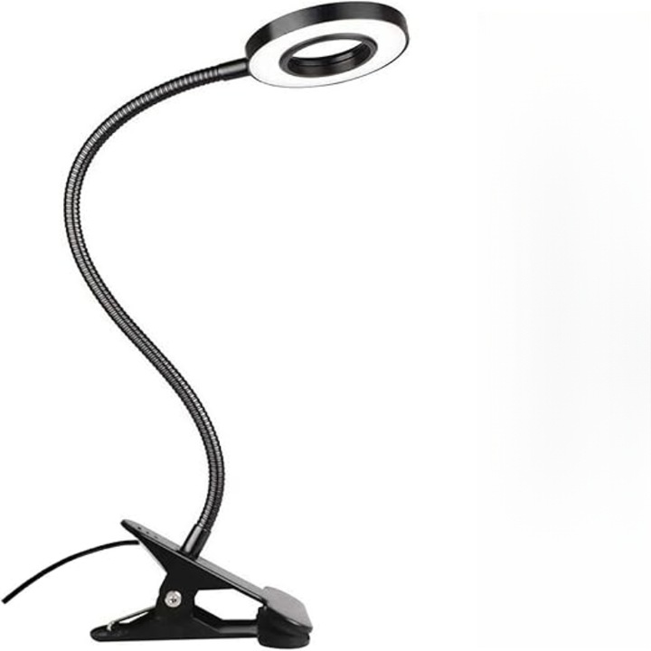 Lampa LED cu clip, 7W, 10 intensitati, flexibila, neagra, 35cm