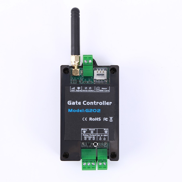 Modul releu de deschidere a usii GSM G202, control de la distanta prin apel 2G/SMS, frecventa 850/900/1800/1800/1900 MHz, 9-24V, sistem inteligent de securitate pentru casa pentru controlul accesului, pentru usa casei, garajului, fabricii sau depozitului