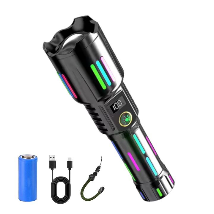 Професионален фенер W515 IdealTI®, 15000lm, LED 30W, USB-C, 5 режима, IP65, цифров дисплей, 26650 mAh батерия, разстояние 1000m