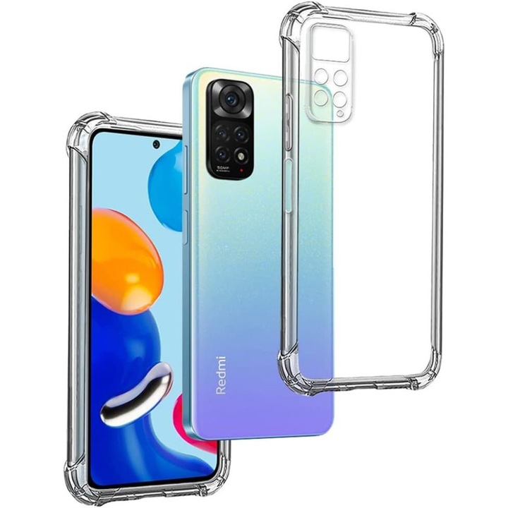 Husa antisoc compatibila cu Redmi Note 11 4G, Protectie sporita, colturi intarite, Silicon Ultra Slim High Tech, Crystal Clear