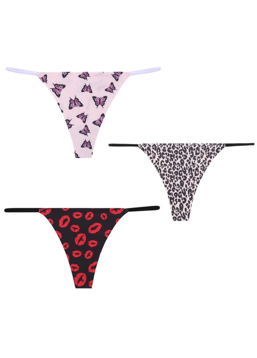 Set 3 Piese Lenjerie Intima Dama, TREXORA, Chiloti Leopard, Seamless, Marime M, Multicolor