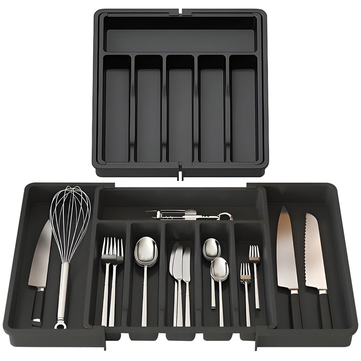 Sunvo kihúzható evőeszköztartó, 8 rekesszel, műanyag, 33x56x5 cm