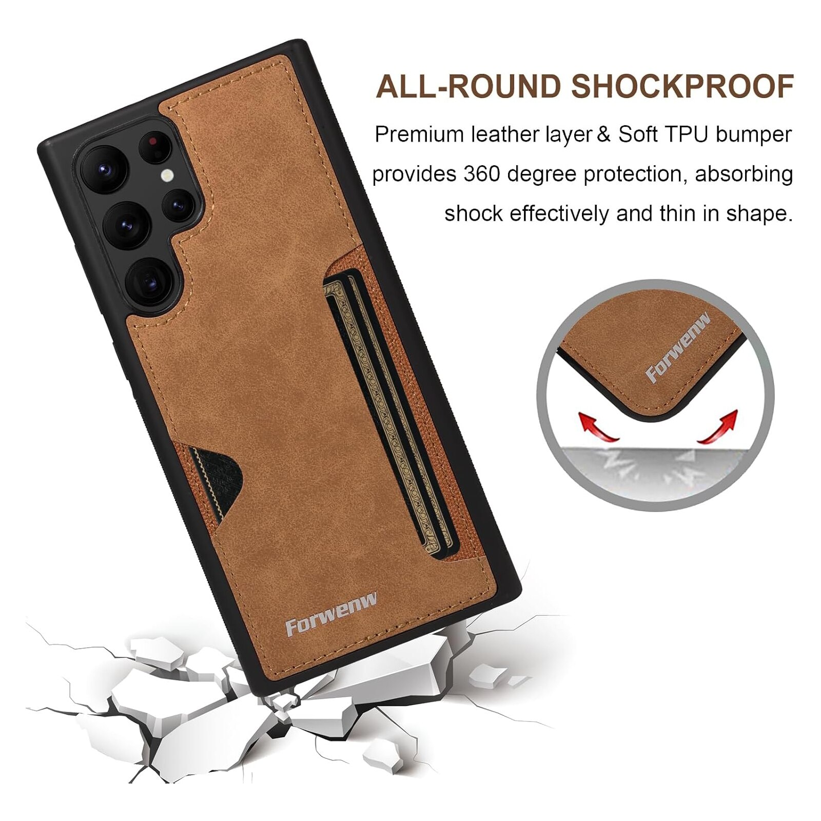Husa telefon pentru Samsung S25 Ultra, TREXORA, cu suport pentru carduri, ultra-subtire, culoare maro